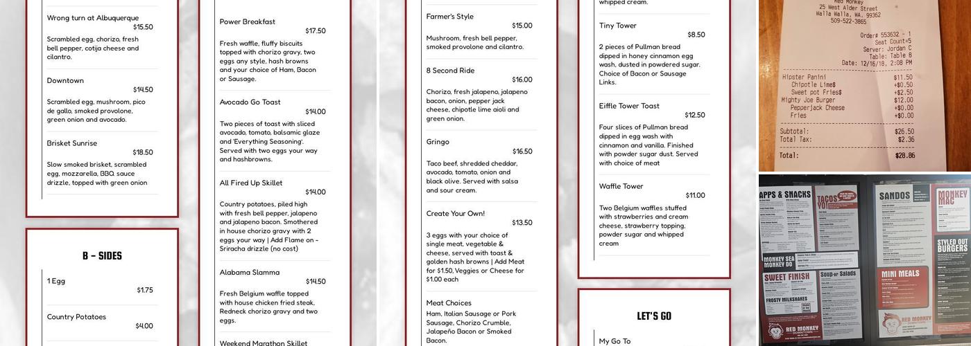 Red Monkey Downtown Menu