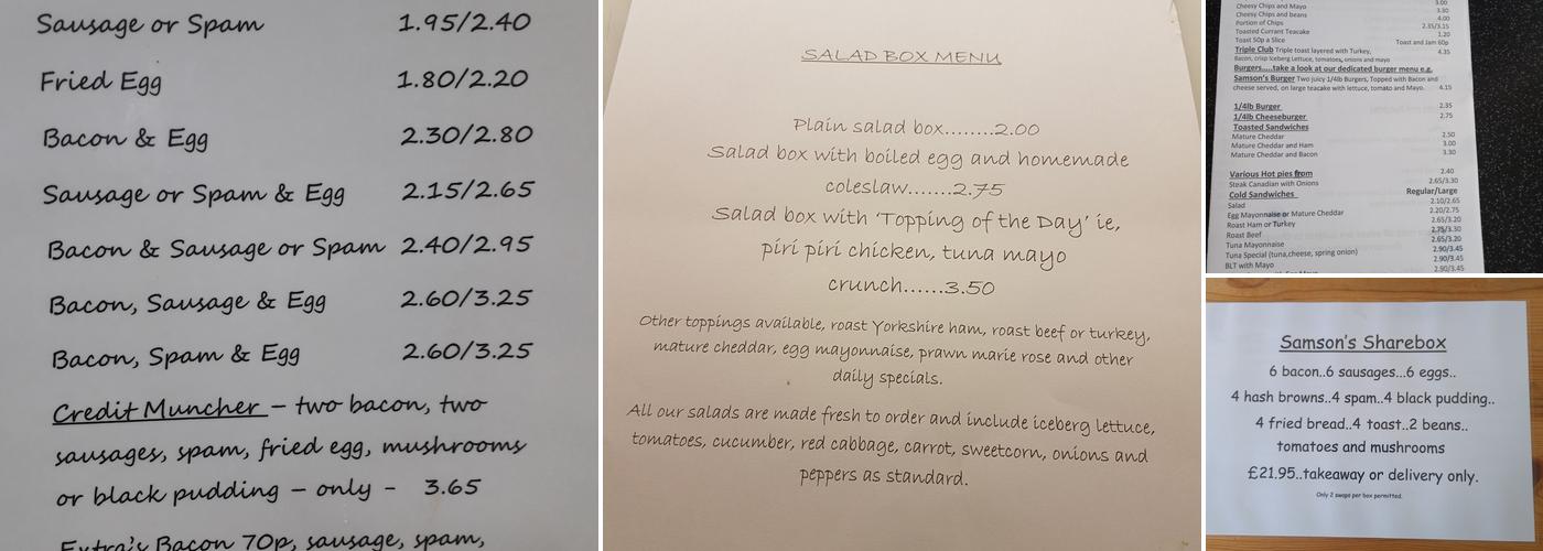 Samson's Cafe & Sandwich Bar Menu