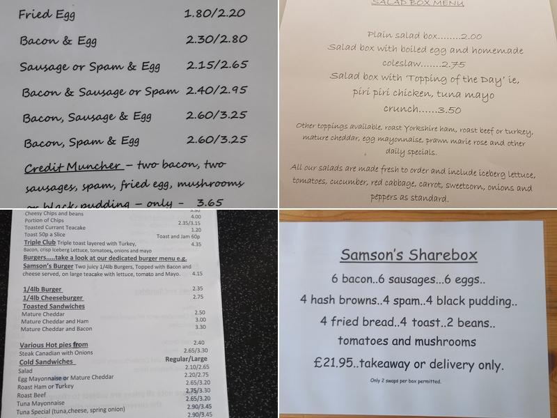 Samson's Cafe & Sandwich Bar Menu