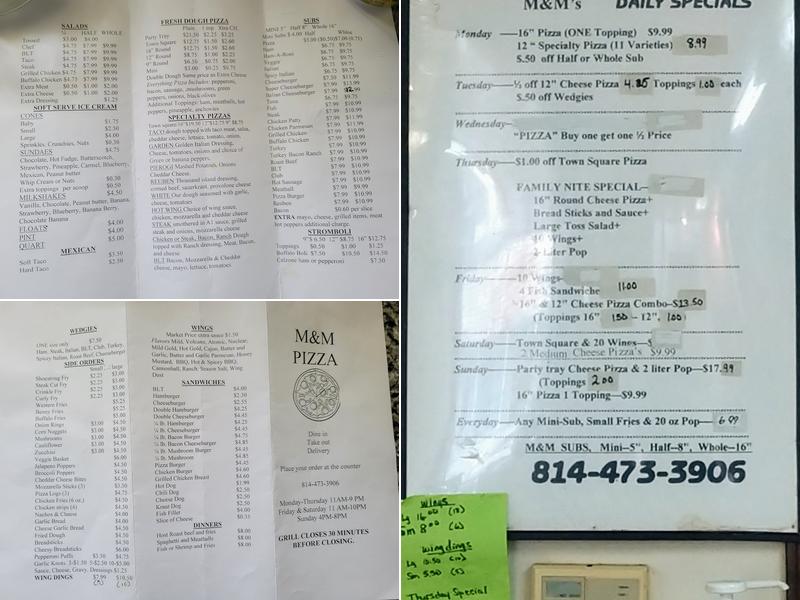 M & M Pizza Menu