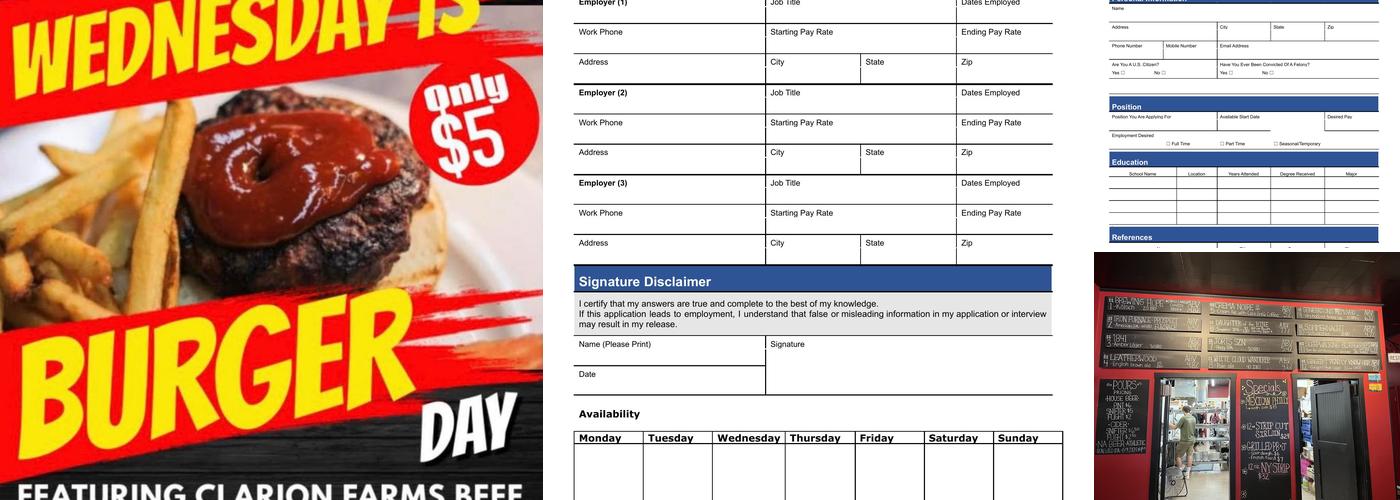 Clarion River Brewing Company Menu