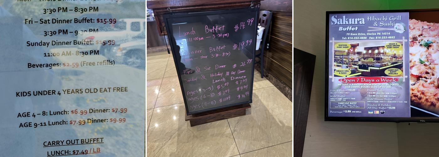 Sakura Buffet Menu