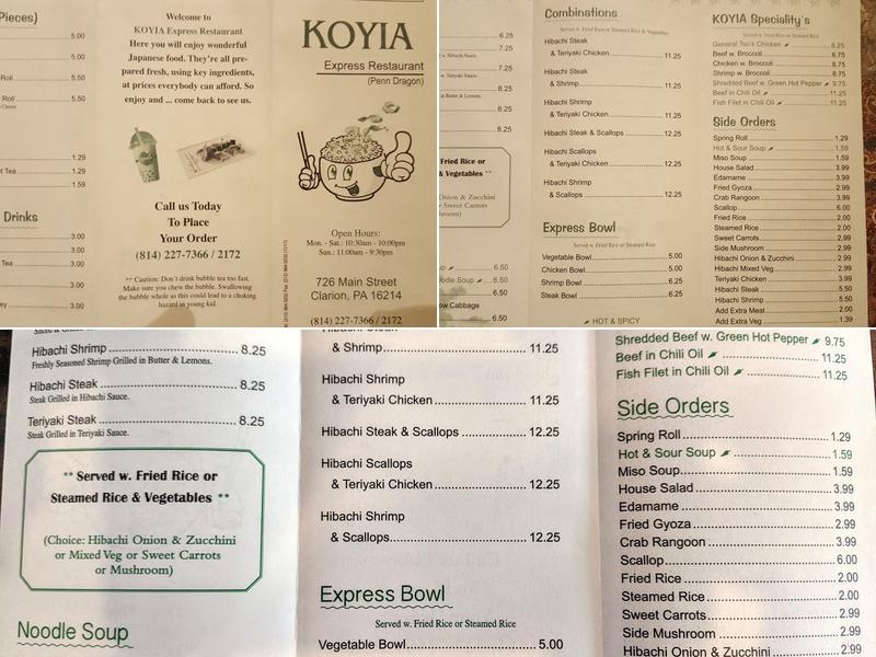 Koyia Express Menu
