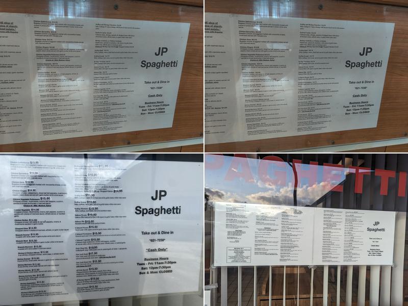 J P Spaghetti Menu