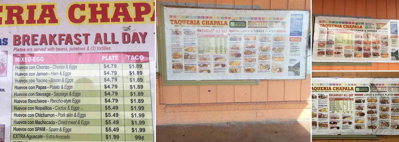 Taqueria Chapala Menu