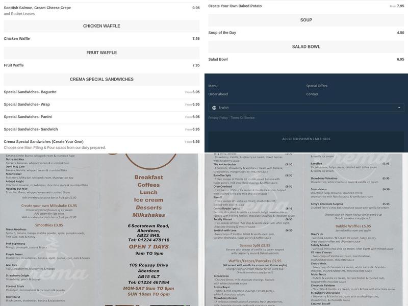Crema Cafe & Ice Cream Woodend Menu