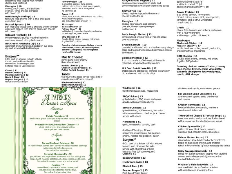 Benjamin's Menu