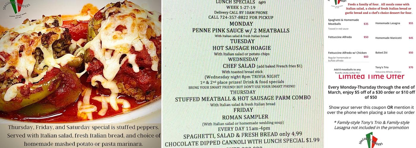 Spaghetti Bender's Menu