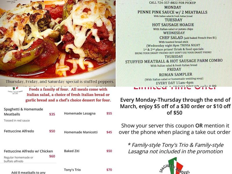 Spaghetti Bender's Menu