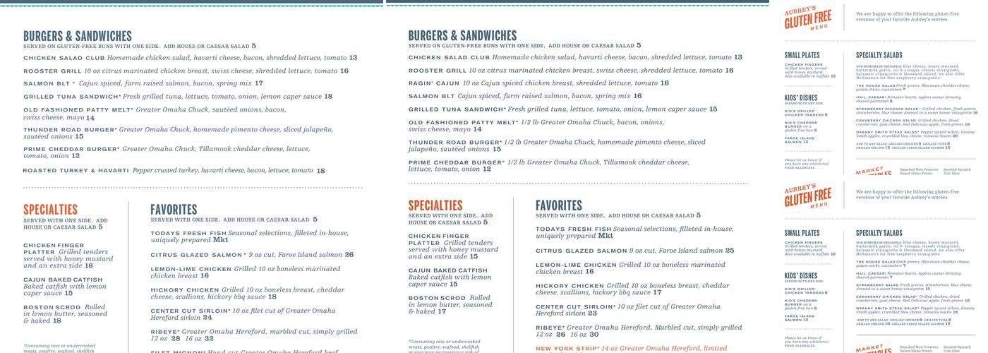 Aubrey's Powell Menu
