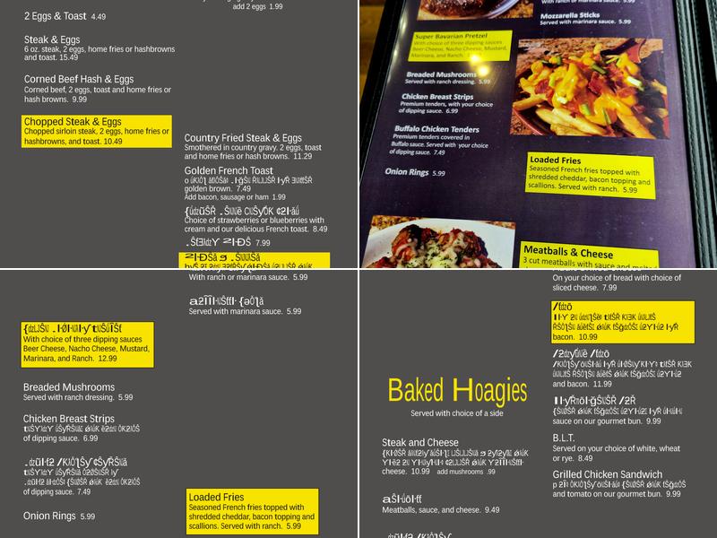 Gimmicks Restaurant Menu