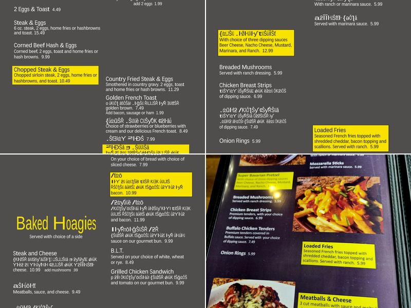 Gimmicks Restaurant Menu