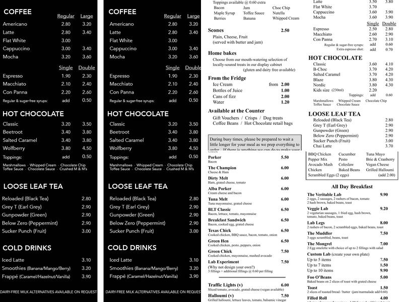 Coffee Lab Menu