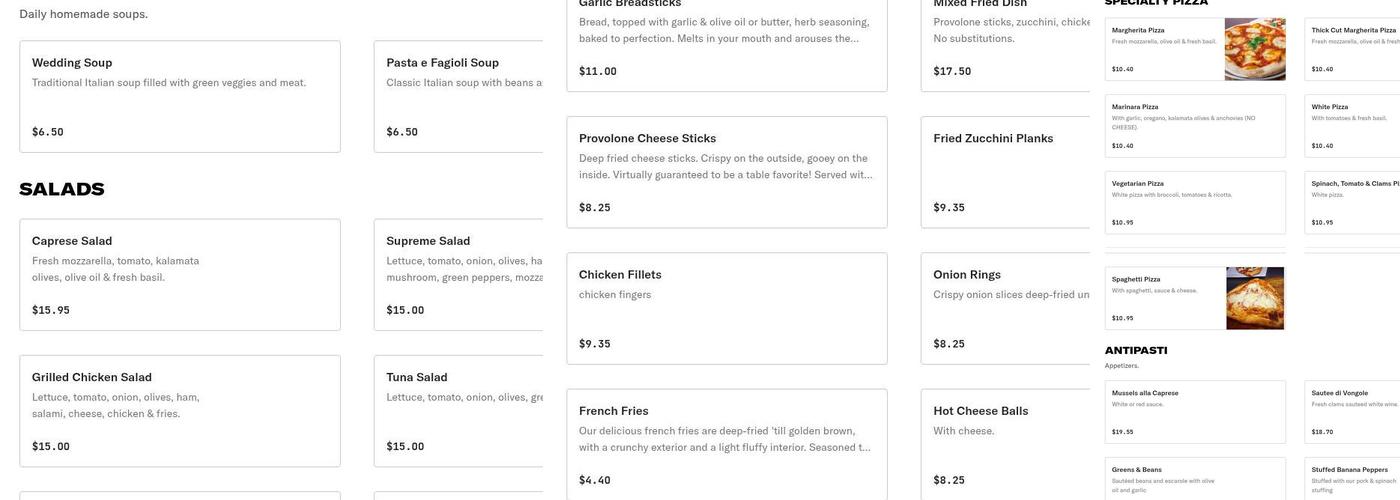 Capri Pizza Restaurant Menu