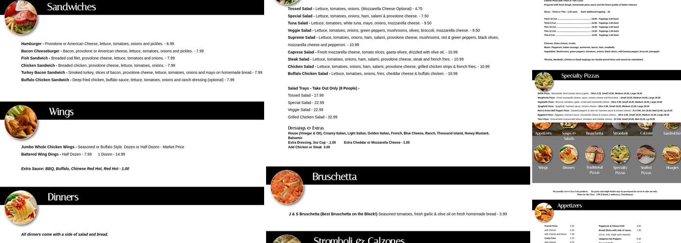 J & S Pizza Menu