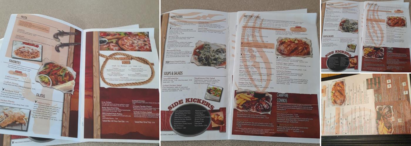 Preston's Steakhouse Menu