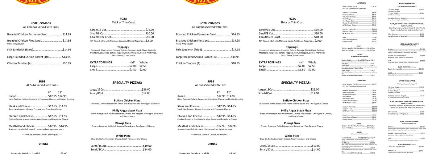 Hotel Loyal Pizza Menu