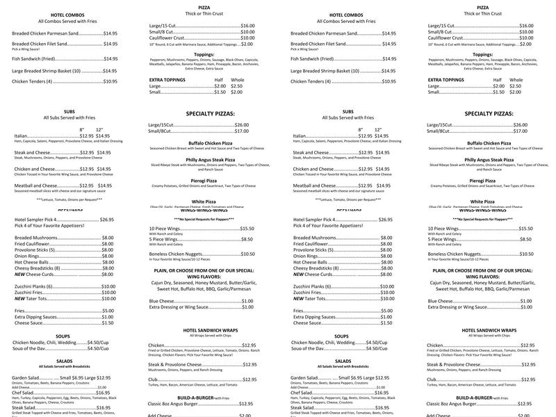 Hotel Loyal Pizza Menu