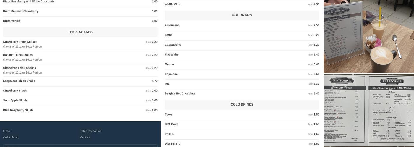 Platform 5 Cafe Maud Menu