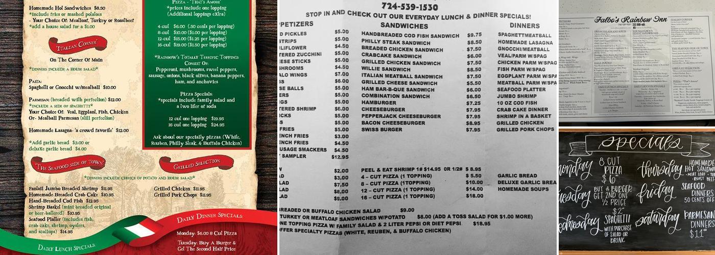 Falbo’s Rainbow Inn Menu