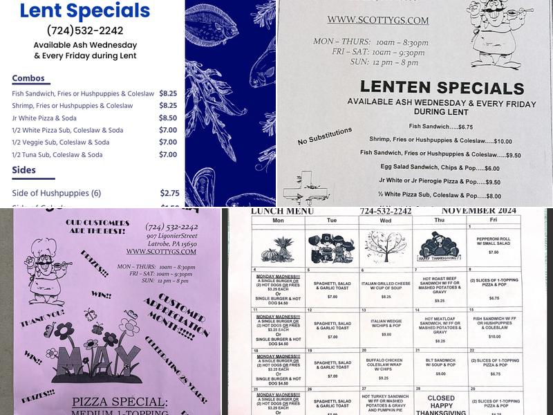 Scotty G's Pizzeria Menu