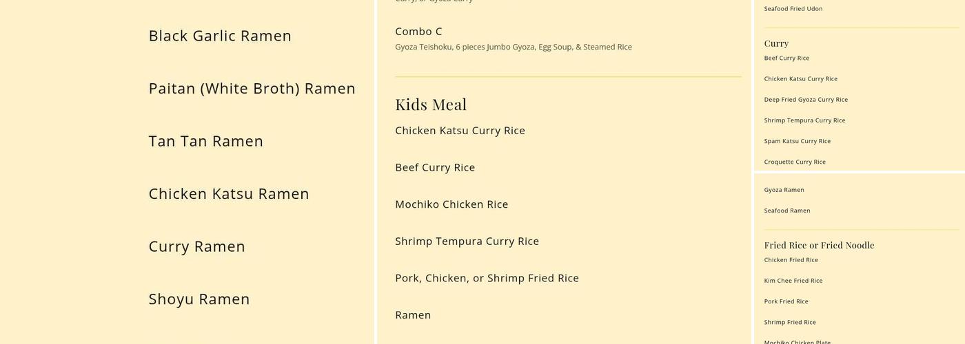 Ramen-Ya Menu