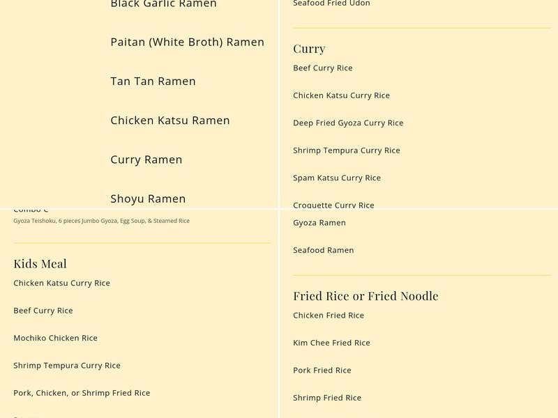Ramen-Ya Menu
