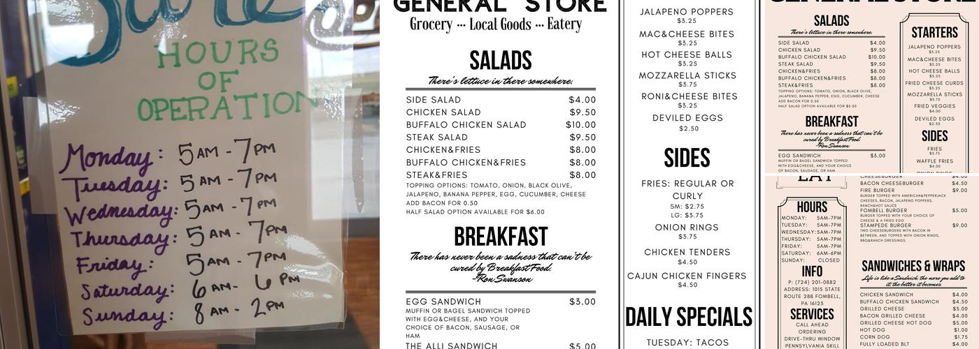 Fombell General Store Menu