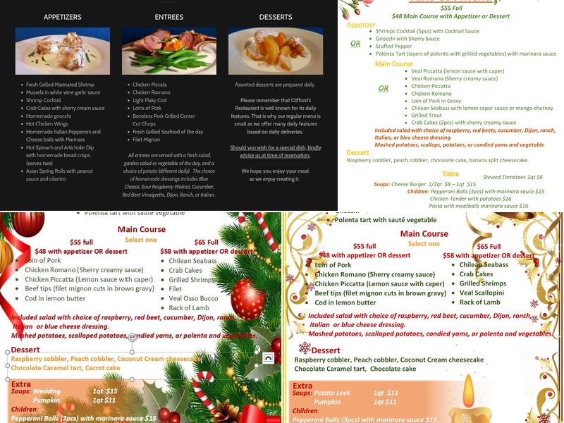 Clifford's Restaurant Menu