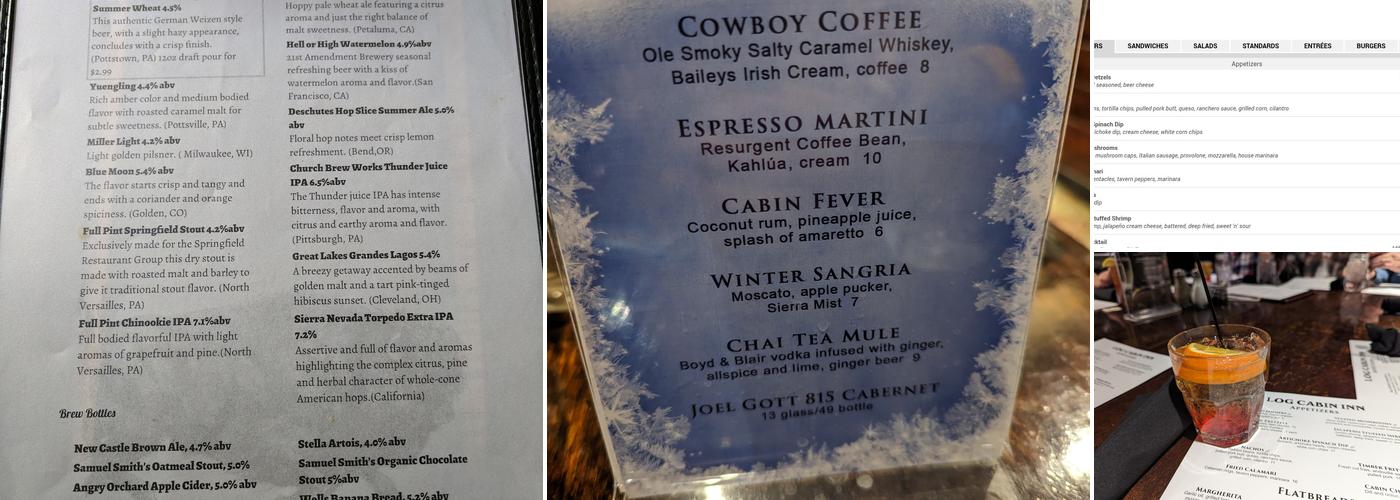 Log Cabin Inn Menu