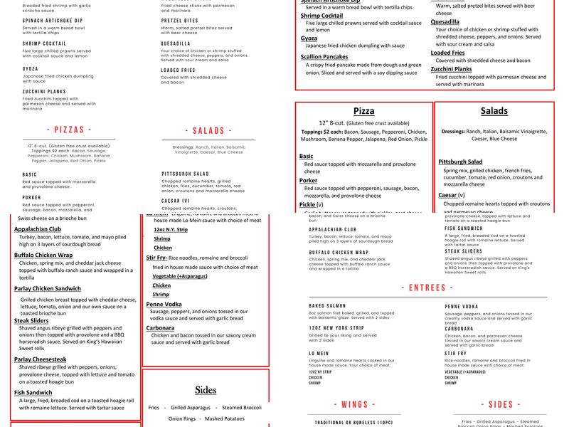 Parlay Lounge Menu