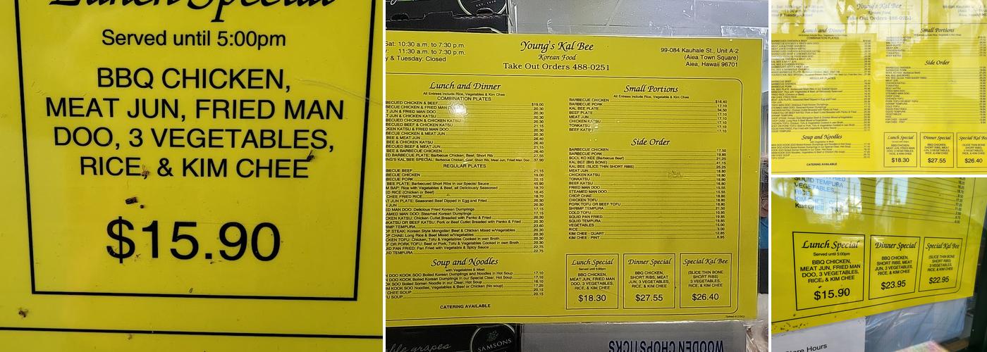 Young's Kal bee Menu