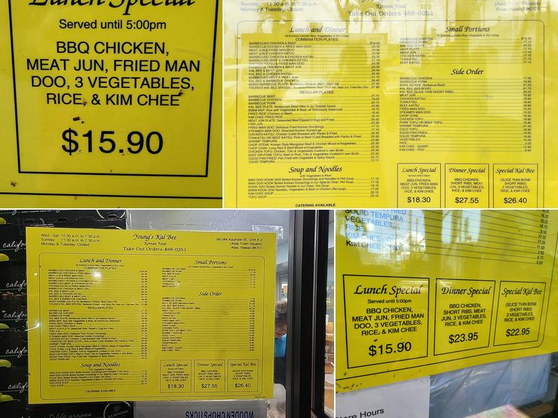 Young's Kal bee Menu