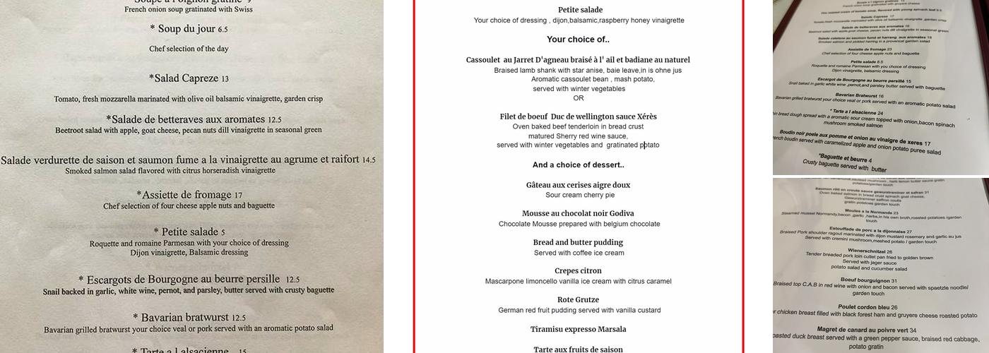 Citron European Bistro Menu