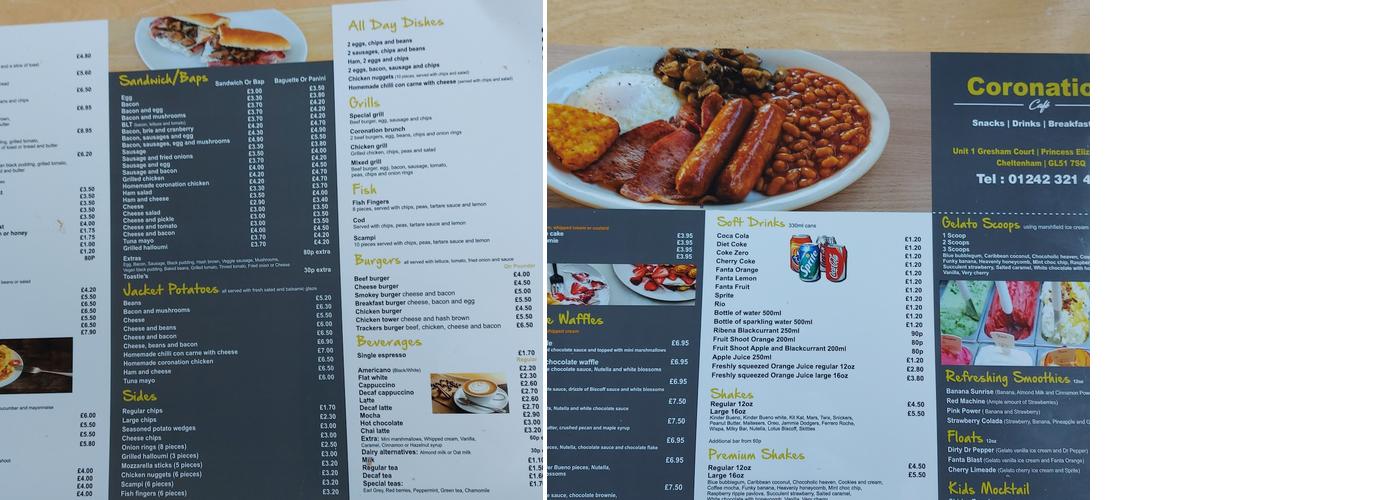 Coronation Café Menu