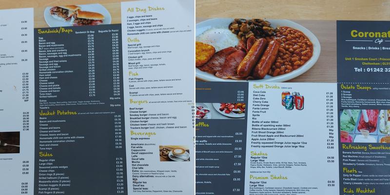 Coronation Café Menu