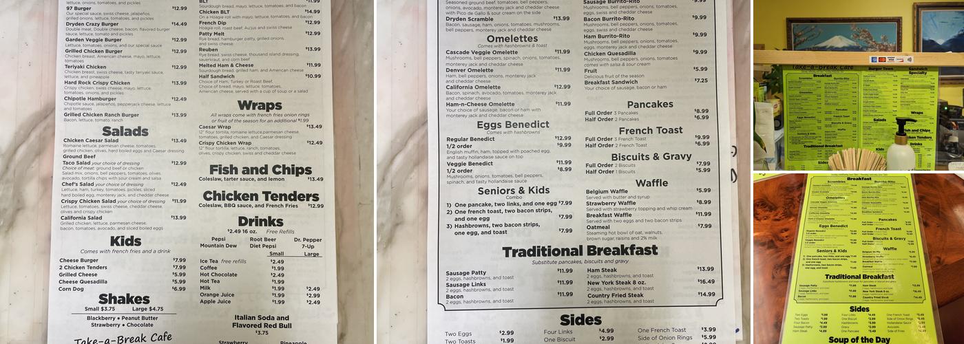 Take A Break Cafe Menu