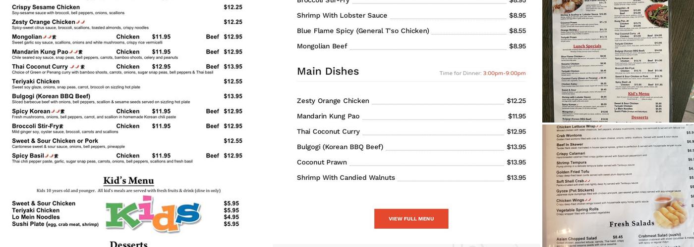 Blue Flame Asian Bistro & Bar Menu