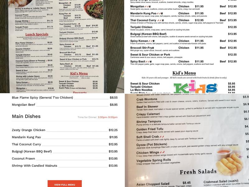 Blue Flame Asian Bistro & Bar Menu