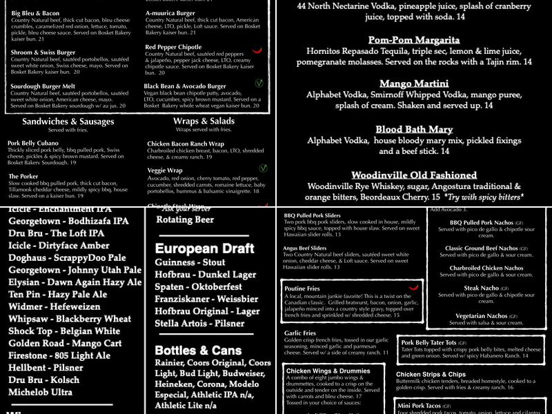 The Loft Bar & Grill Menu