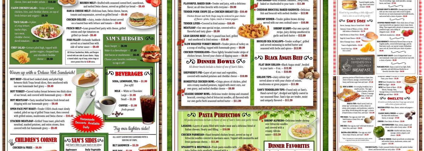 Sam's Restaurant Menu