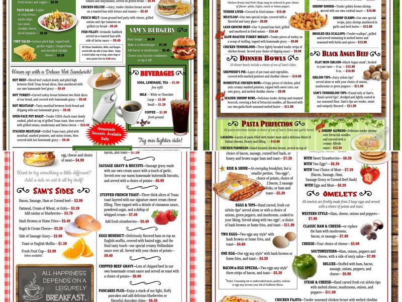 Sam's Restaurant Menu