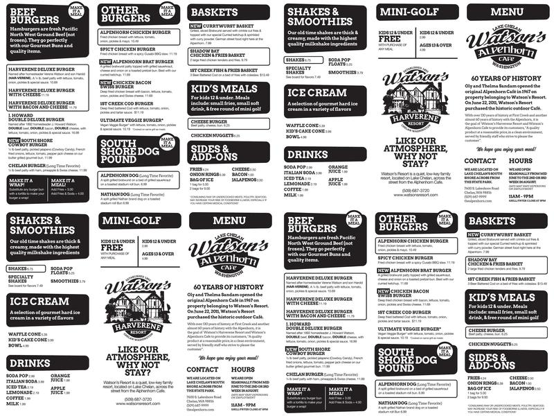 Watson's Alpenhorn Cafe Menu