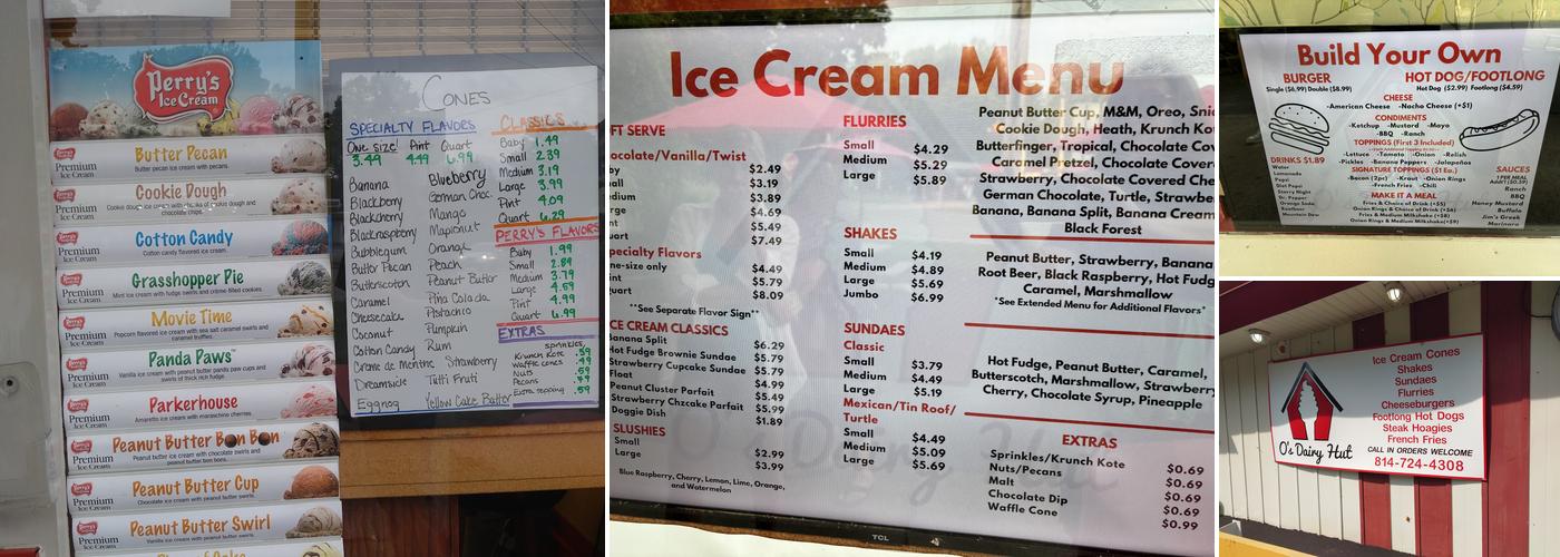 O's Dairy Hut Menu
