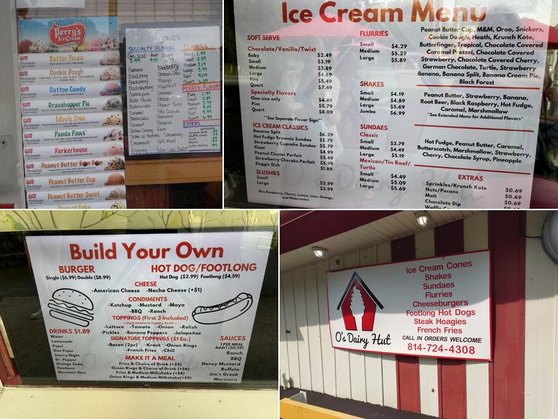 O's Dairy Hut Menu