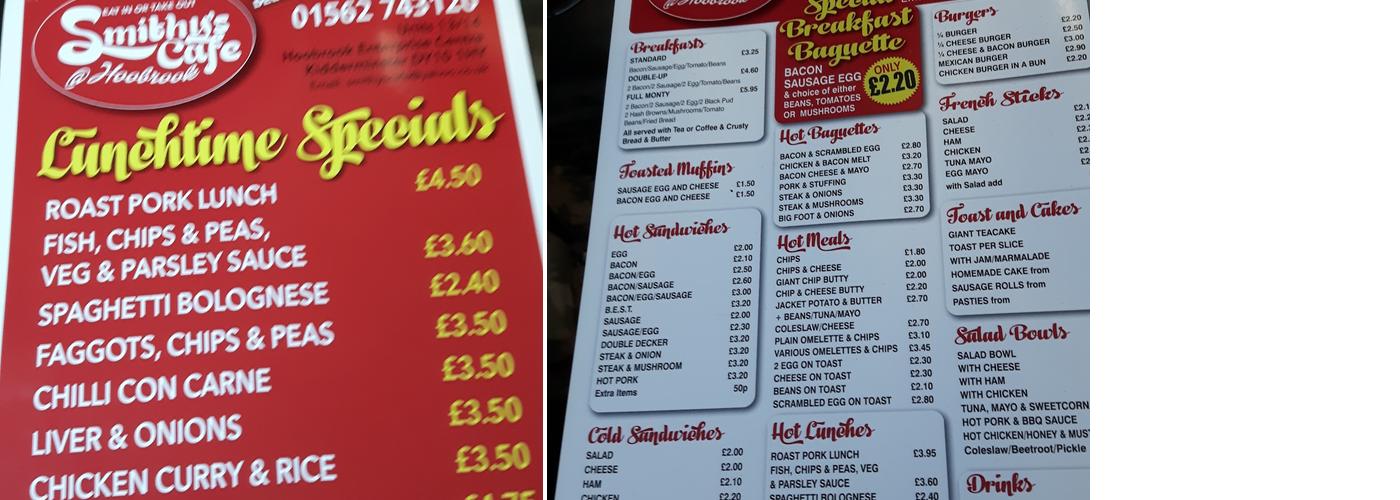 Smithy's Cafe Menu