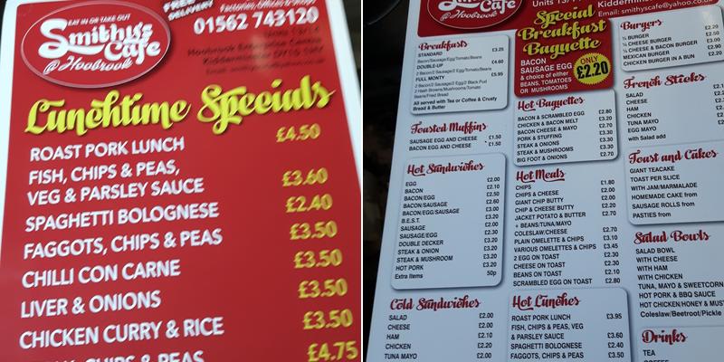 Smithy's Cafe Menu
