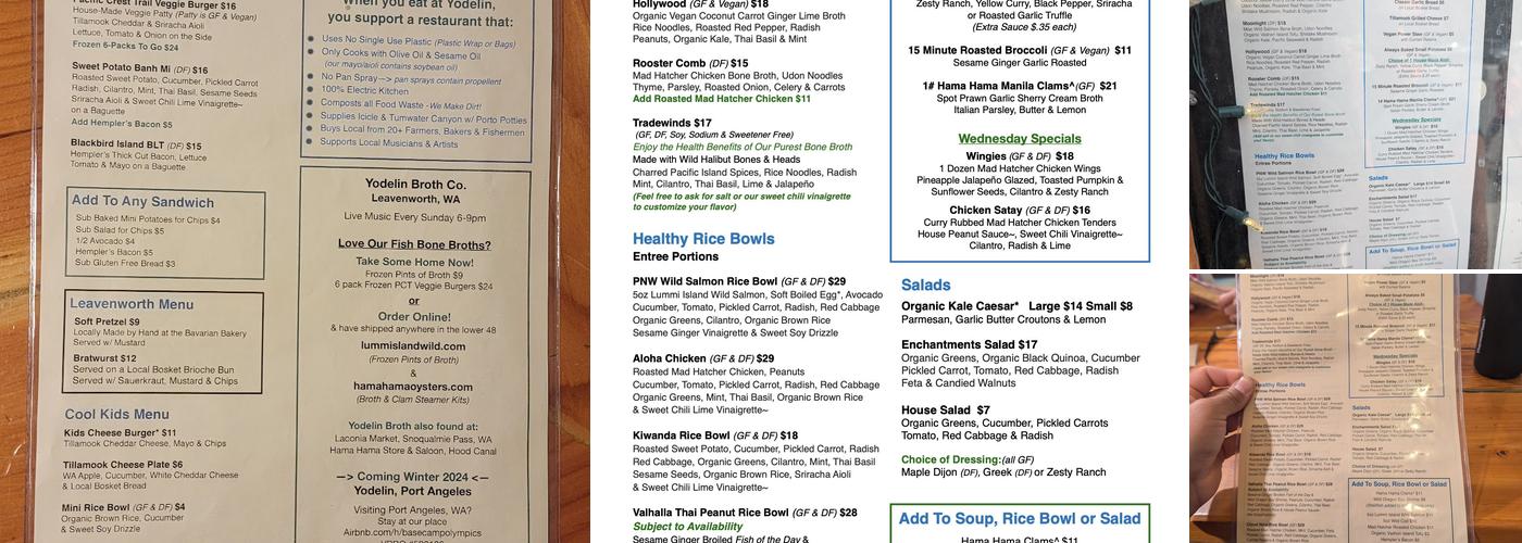 Yodelin broth company and beer garden Menu