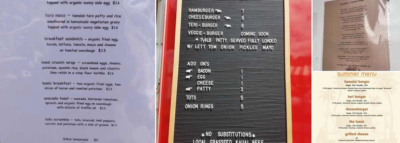 Hanalei Burger Menu
