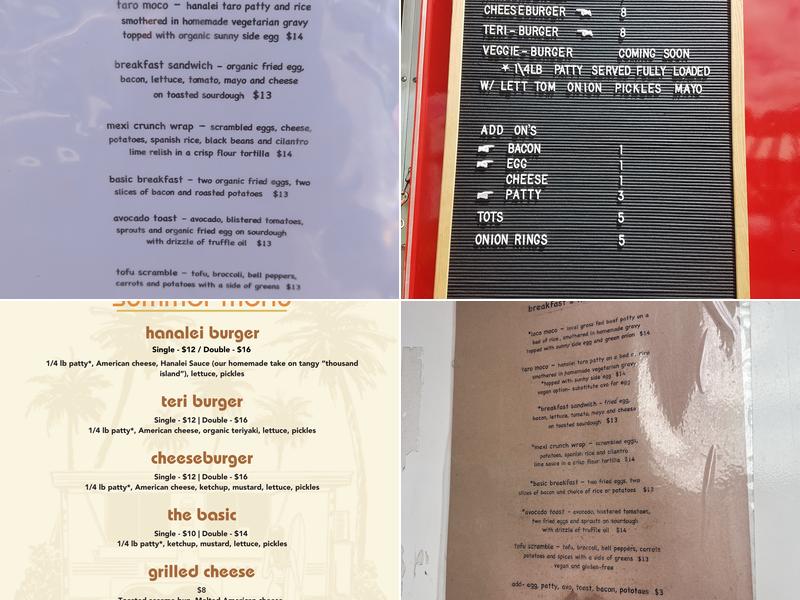 Hanalei Burger Menu